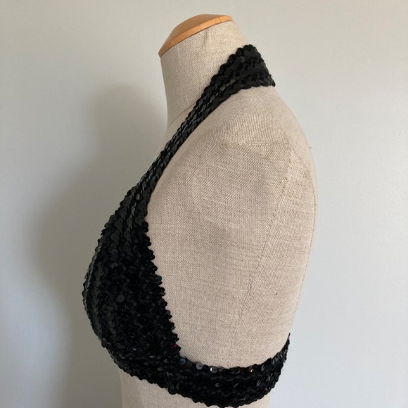 1970s Black Sequin Disco Top, Size S/M - Picture 4 of 7